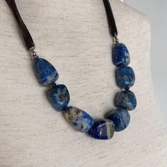BARSE Sterling Silver 925 Lapis & Sodalite Beaded 4 Strand Leather Necklace 25" - Picture 6 of 16